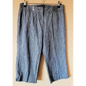 Larry Levine Petite Size 8P Linen Blend Black Gray Heather Capri Dress Pants